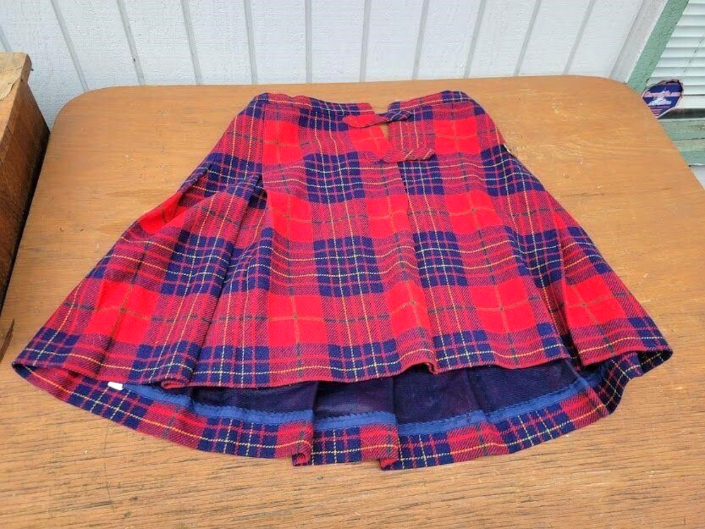Vintage Bobbie Brooks Womens Kilt Skirt Blue Plaid Union Made Iris